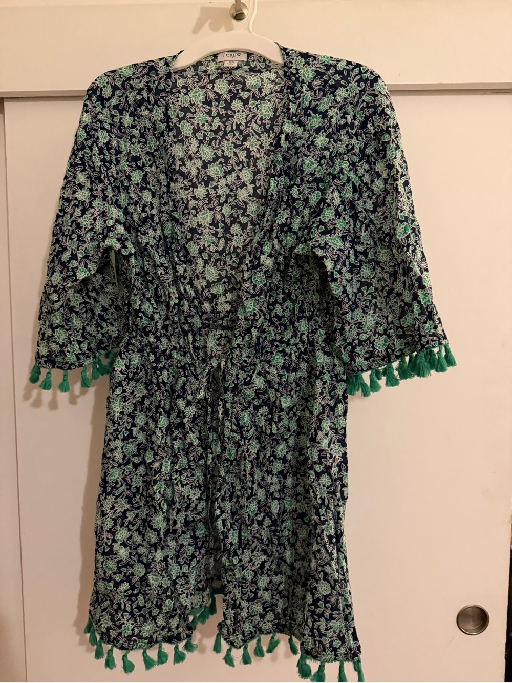 J. Crew Navy & Mint Floral Tassel Romper